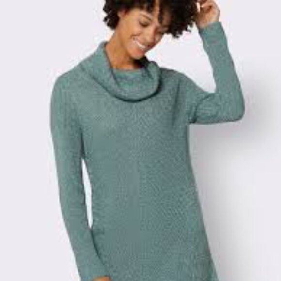 J. Crew Cowl Neck Pullover Turtleneck Sweater Green Herringbone Casual Warm Sm - Picture 1 of 9